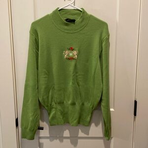 Bogner Vintage Ladies Green Sweater w/Two Lions . ‎ Wool/Acrylic Blend.  Large